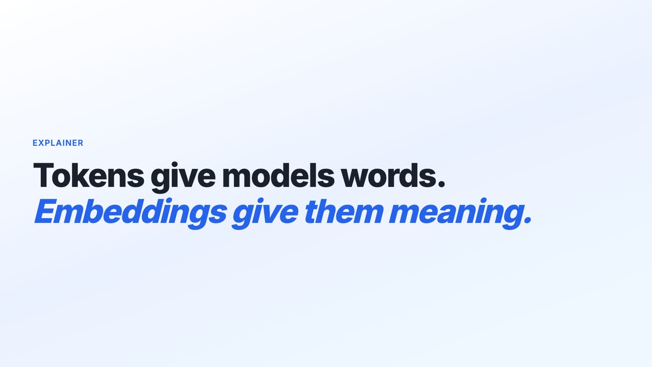 Title card reading: Tokens give models words. Embeddings give them meaning.